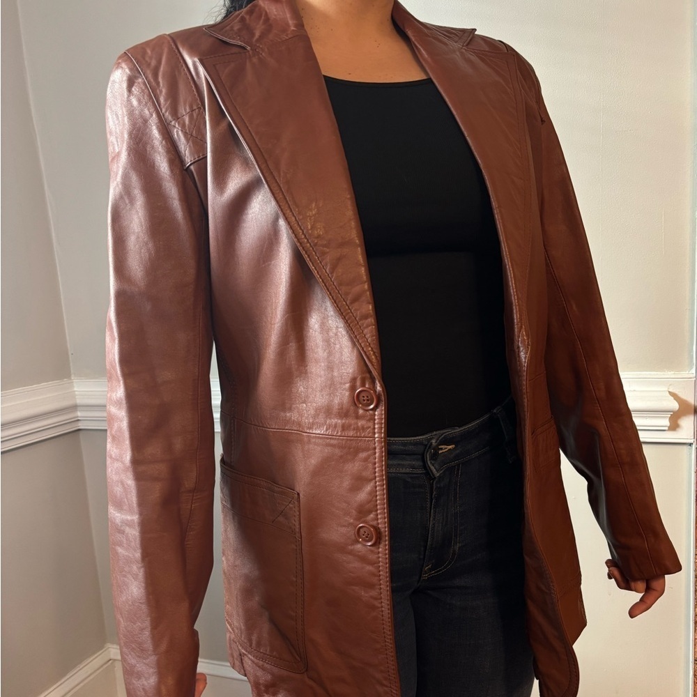 80s Western Vintage Preppy Light Brown Leather Streetwear Boho Jacket - Medium
